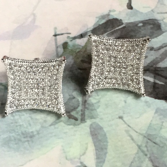 New! Sterling Silver Pave Stud Earrings - Picture 4 of 7